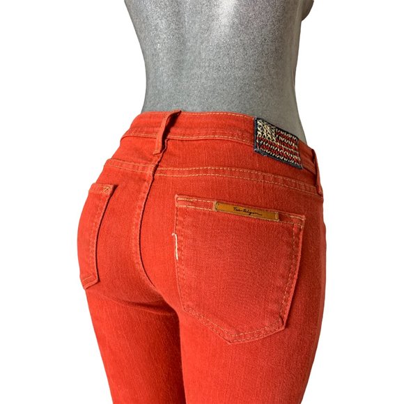 True Religion Womens Jeans Tag 25 Orange Skinny Stretch Denim American Flag - Picture 1 of 12